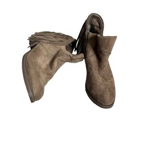 Not Rated Brown Faux Suede Fringe Booties